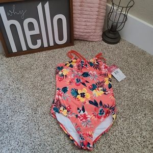 Kanu Surf Girls' Floral Print Orange/ Pink One Piece Swimsuit Size 14